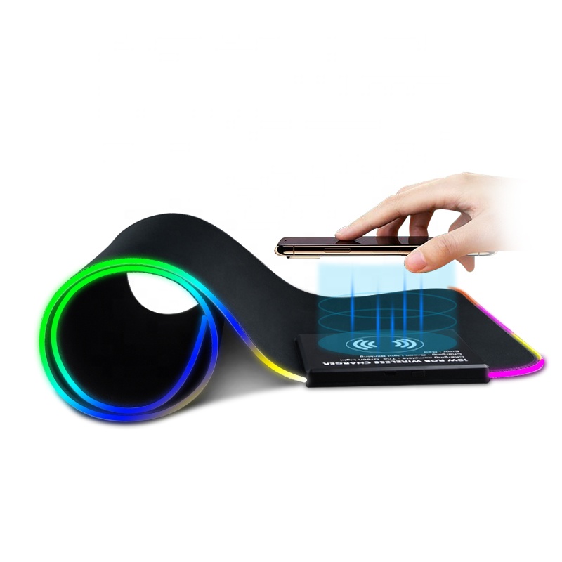 New 3 in 1 Fast 10W Qi Charging gaming Mouse Mat LED Light RGB Mousepad with Wireless Charger