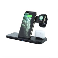 New Table Desk Dual Phones Watch QI 4 IN 1 Fast Charging Station Dock Foldable 15W Wireless Phone Charger